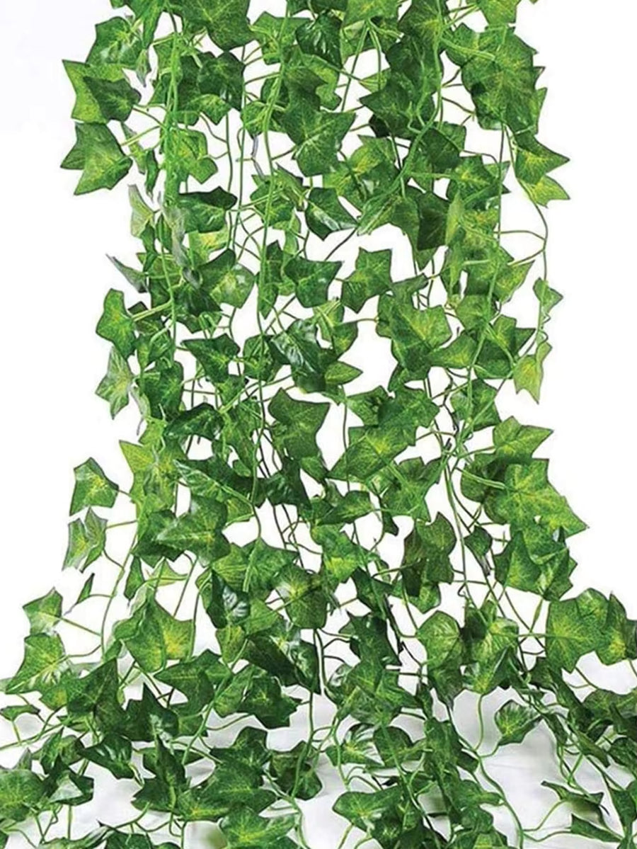 1/5/12pcs/Set Artificial Green Plants Hanging Vines, Plastic Green Leaves Vines, Outdoor Garden Decor, Home Decor For Living Room, Bedroom, Fireplace, DIY Wreath, Wedding Venue, Valentine's Day, Autumn, New Year Decoration, Birthday, Graduation Gift