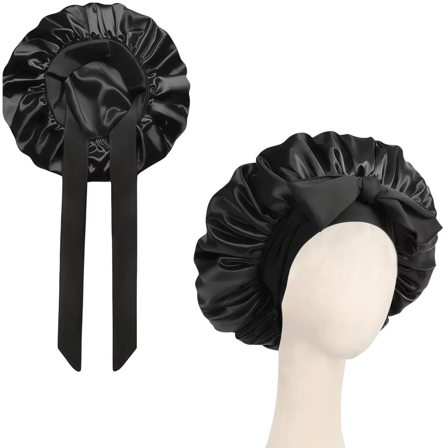 1pc Luxury Satin Sleep Cap With Adjustable Bow Tie - Lightweight Hair Care Cap For Curly/Braided/Natural Hair, Available In Multiple Colors, Essential For Nighttime Hair Care, Soft And Close Fit For Hair, Barber Salon Hair Products And Accessories