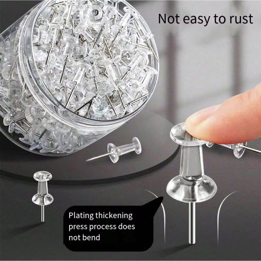 50/100/200pcs Transparent Promotion - Plastic Flat-Head Thumb Nails, Steel Tip, Suitable For Bulletin Boards, Offices, Homes, Photos, Calendars, And Map Displays
